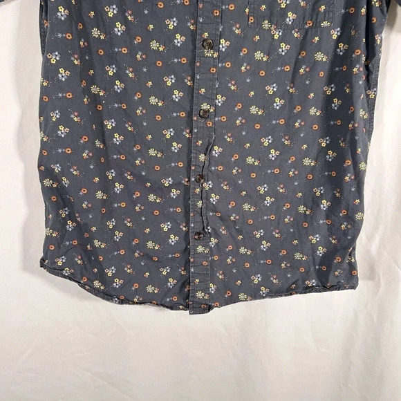 Pacsun Shirt Men's Medium Blue Floral Button Up Polo Short Sleeve 100% Cotton - Picture 3 of 10